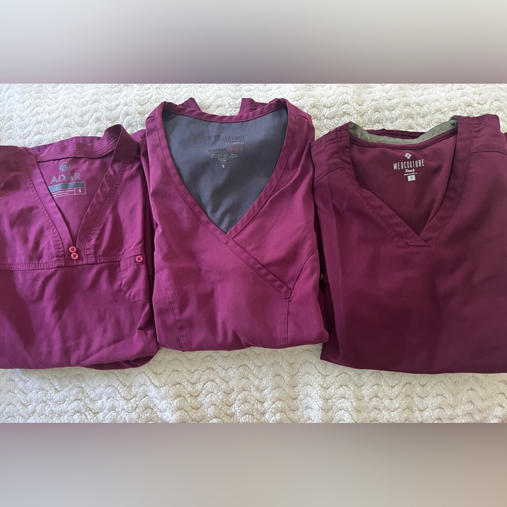 Med Couture Women's Scrub Tops in Burgundy